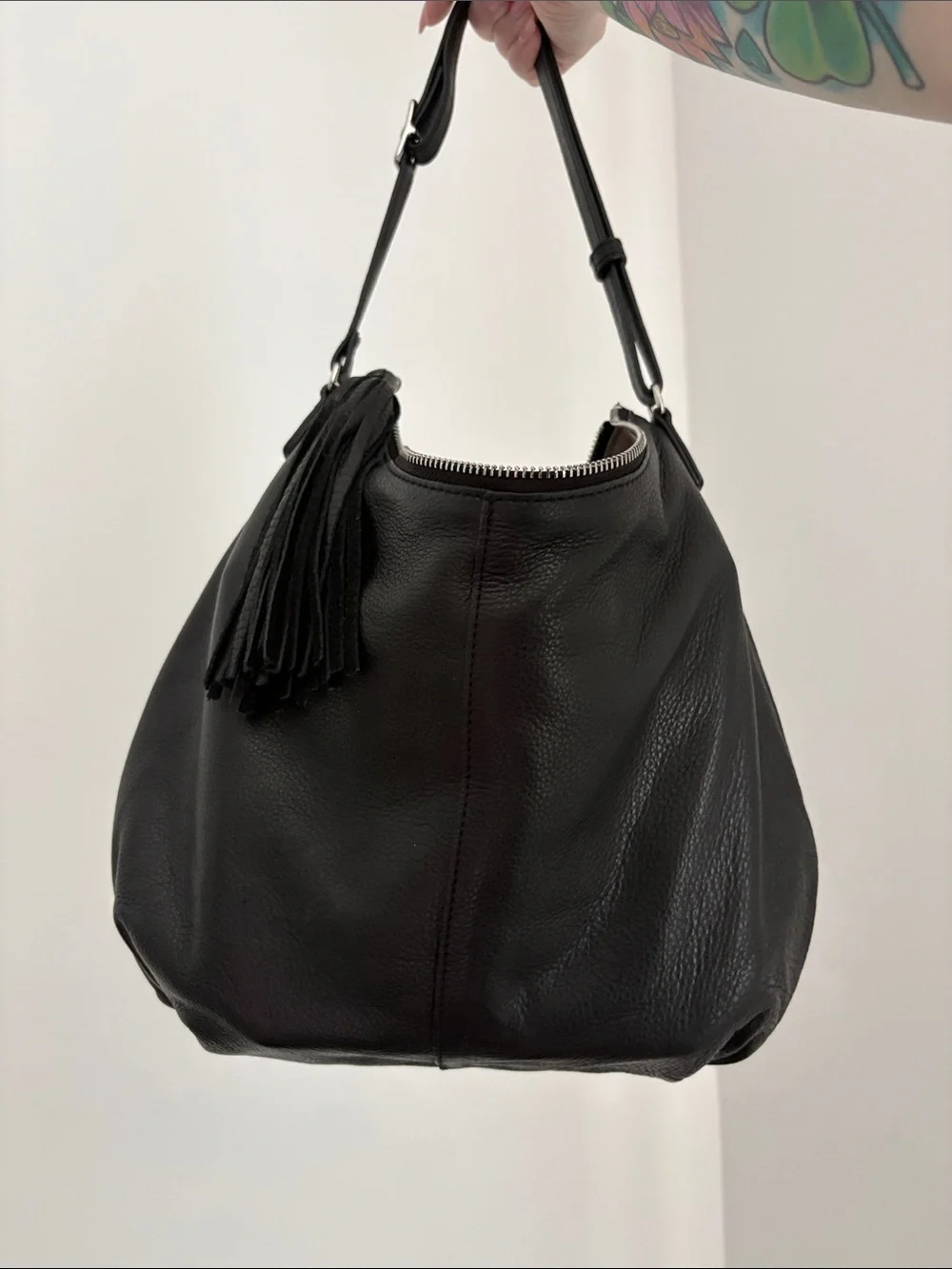Margot Classic Black Leather Hobo Shoulder Bag